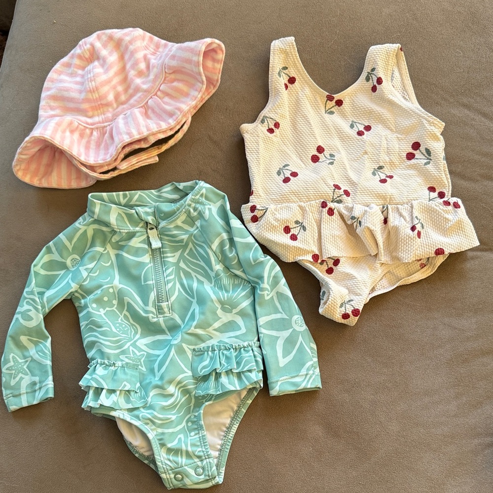 H&M Kids Swim One Piece Set - Cream, Green, Pink